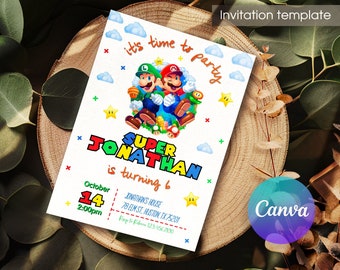 Mario invitation, Printable birthday invite, editable invitation, girl birthday, mario bros party, video game invitation, super template