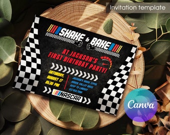 Nascar party, Boy racing invitation, Printable cars birthday invitation, speed editable invite template, shake n bake birthday, Ricky Bobby
