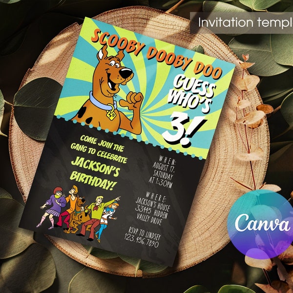 Printable birthday invitation, Scooby doo invitation, editable invite template, scoobert party, boy girl birthday, instant download