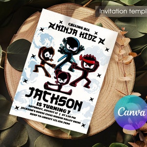 Electronic invite, Ninja Birthday Invite template, Boy Girl Birthday Invitation, Printable birthday invitation, Ninja kidz editable Invite