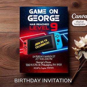Editable switch invite, Printable Gamer birthday invitation, video game party, boy birthday, digital template