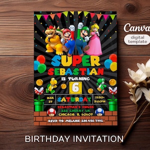 Super mario invitation, Birthday Invite boy girl, mario bros invitation, Instant Download, video game Birthday Invite template