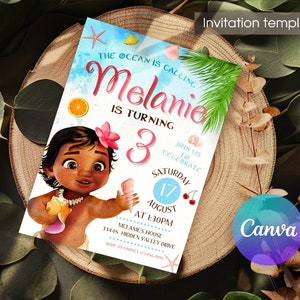 Moana invitation, Editable invitation, Printable birthday invitation, instant download, girl birthday invite, hawaii luau party