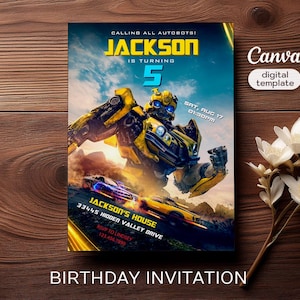 Invito stampabile, invito di compleanno Transformers Rise of the Beasts, invito Optimus Prime, festa Autobot, invito modificabile Bumblebee