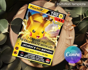 Editable invitation, pokemon birthday vmax invite template, Printable Birthday Invitation, Pikachu invite, pokemone birthday invite