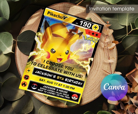 Editable invitation, pokemon birthday vmax invite template, Printable Birthday Invitation, Pikachu invite, pokemone birthday invite