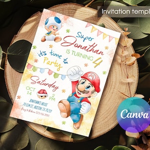 Mario invitation, Printable birthday invite, editable invitation, girl birthday, mario bros party, video game invitation, super template