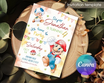Mario invitation, Printable birthday invite, editable invitation, girl birthday, mario bros party, video game invitation, super template
