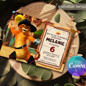 Puss in boots Birthday Invite template, Printable birthday invitation, Cat Editable Invite, shrek invitation, puss in boots Birthday Invite