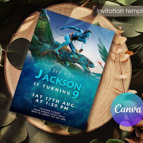 Avatar 2 Invite, Printable avatar invitation, pandora Editable Birthday Invite, I see you Birthday Invite template