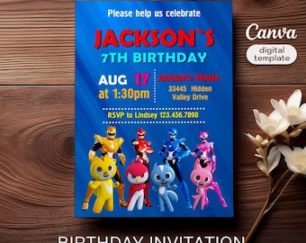 Mini force super dino power invitation, boy Birthday, Miniforce invitationPrintable Birthday Invitation, Editable Invite template
