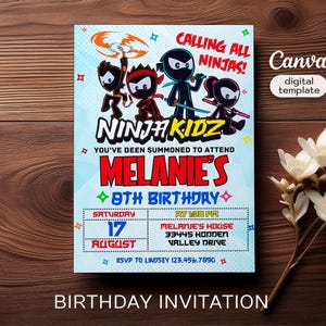 Electronic invite, Ninja Birthday Invite template, Printable birthday invitation, Ninja kidz editable Invite, Boy Girl Birthday Invitation