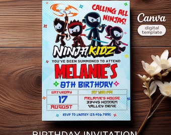 Electronic invite, Ninja Birthday Invite template, Printable birthday invitation, Ninja kidz editable Invite, Boy Girl Birthday Invitation