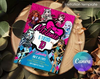Monster Birthday Party Invitation, Girls Halloween Birthday Party, Monster doll İnvite, Girls Birthday invitation, Monster girl Invite
