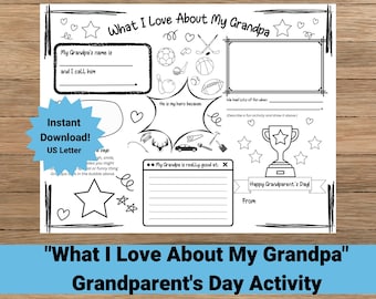 What I Love About My Grandpa | Grandparents Day Printable Activity | Grandparents Day Card Grandpa | Last minute Grandparent's Day Grandpa