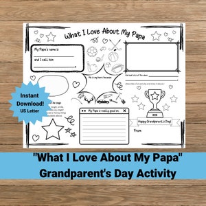 What I Love About My Papa | Grandparents Day Printable Activity | Grandparents Day Card for Papa | Last minute Grandparent's Day Papa