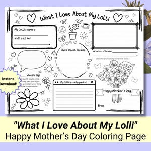 What I Love About My Lolli | Mother&#39;s Day Coloring Activity for Lolli  | Card for Lolli  | All About My Lolli, Last Minute Present for Lolli