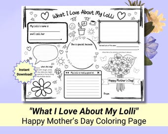 What I Love About My Lolli Mothers Day Card | Mother's Day Coloring Activity for Lolli  | All About My Lolli, Last Minute Present for Lolli