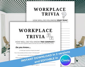 Workplace Trivia | Team Building Games | Editable Office Game | Work Games | Office Party Games | Get to Know Me | Ice Breaker Games | Staff