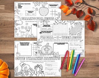 Christliche Herbst-, Halloween- und Thanksgiving-Aktivitäten, Herbstfarben-Tischsets, Herbstaktivitäten für christliche Kinder, Herbstaktivitätsblätter
