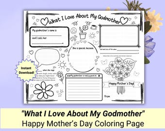 What I Love About My Godmother | Mother&#39;s Day Activity for Godmother, From godchild, All About My Godmother, Last Minute Gift for Godmother