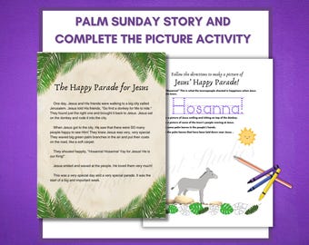 Palm Sunday Story Coloring Activity Preschool, Hosanna Holy Week craft, Printable Christian Easter download, Triumphal Entry Sunday School