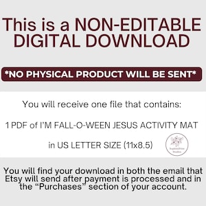 K&ouml;nnte beinhalten: Ein digitaler Download-Grafik mit dem Text "This is a NON-EDITABLE DIGITAL DOWNLOAD" in Burgunderrot. Der Text "*NO PHYSICAL PRODUCT WILL BE SENT*" ist ebenfalls in Burgunderrot. Der Download enth&auml;lt eine PDF-Datei eines Aktivit&auml;tsmatten, US Letter-Gr&ouml;&szlig;e (27,9 x 21,6 cm).
