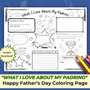 Ce que j'aime dans ma carte Padrino, cadeau de fête des pères pour Padrino, Tout sur Padrino, cadeau de dernière minute pour Padrino, coloriage Padrino, filleul