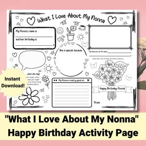 Birthday Card for Nonna | What I Love About My Nonna Printable Birthday Activity, Coloring for Nonna, Last Minute Gift for Nonna, from kids