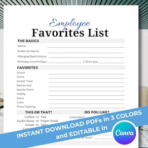 Employee Favorites List | Team Building | Favorite Things List | Editable Office Game | Work Games | Office Party Games | Getting to Know Me