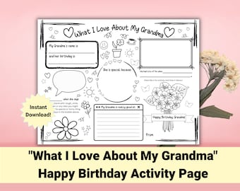What I Love About My Grandma | Birthday Card for Grandma | Coloring Page for Grandma | Birthday gift for Grandma | Last minute DIY Gift GMa