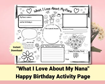 Birthday Card for Nana | What I Love About My Nana Birthday Activity