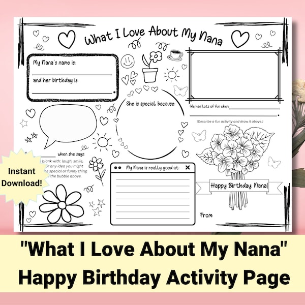 Birthday Card for Nana | What I Love About My Nana Birthday Activity