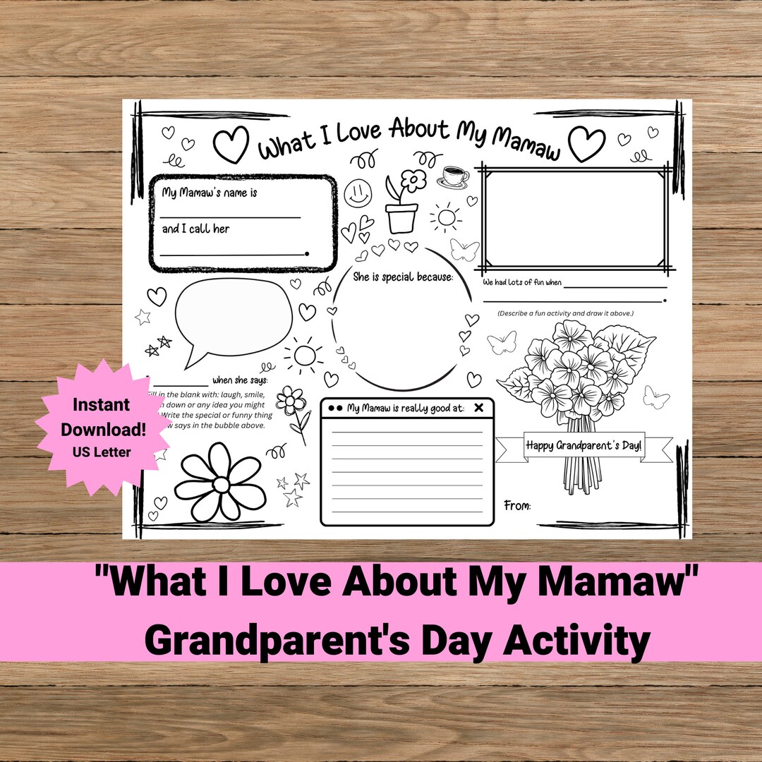 Grandparent's Day Printable Activity Mamaw | Grandparent's Day Card ...