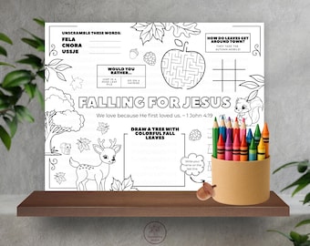 Falling for Jesus Activity Mat, Christian Coloring Page for Children, Bible Story Placemat, Activity Placemat, Bible Lessons Kids Activity