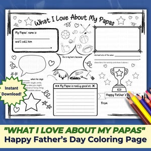 What I Love About My Papas Card, Fathers Day Card for Papas, From grandchild, All About Papas, Last Minute Gift Papas, Papas Gifted Coloring