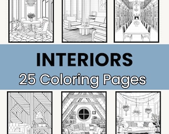 Interiors Coloring Pages | Rooms Coloring | Cozy Home Coloring | Cute Adult Coloring | Hygge Coloring | Interior Designs | House coloring