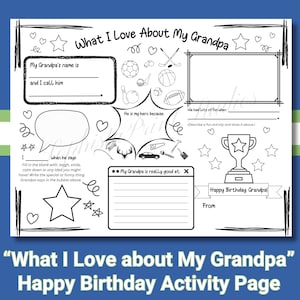 Grandpa Birthday card | What I Love About My Grandpa | Grandpa Printable Activity | Last minute Grandpa Birthday | Grandpa Coloring Page