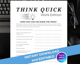 Think Quick Work Game | Team Building Games | Editable Office Games | Staff Meeting Game | Office Party Game | Office Icebreaker | Work Game