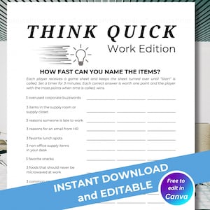 Team Building Game | Staff Meeting Game | Think Quick Work Game | Editable Office Games | Office Party Game | Office Icebreaker | Work Game