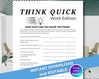 Team Building Game | Staff Meeting Game | Think Quick Work Game | Editable Office Games | Office Party Game | Office Icebreaker | Work Game