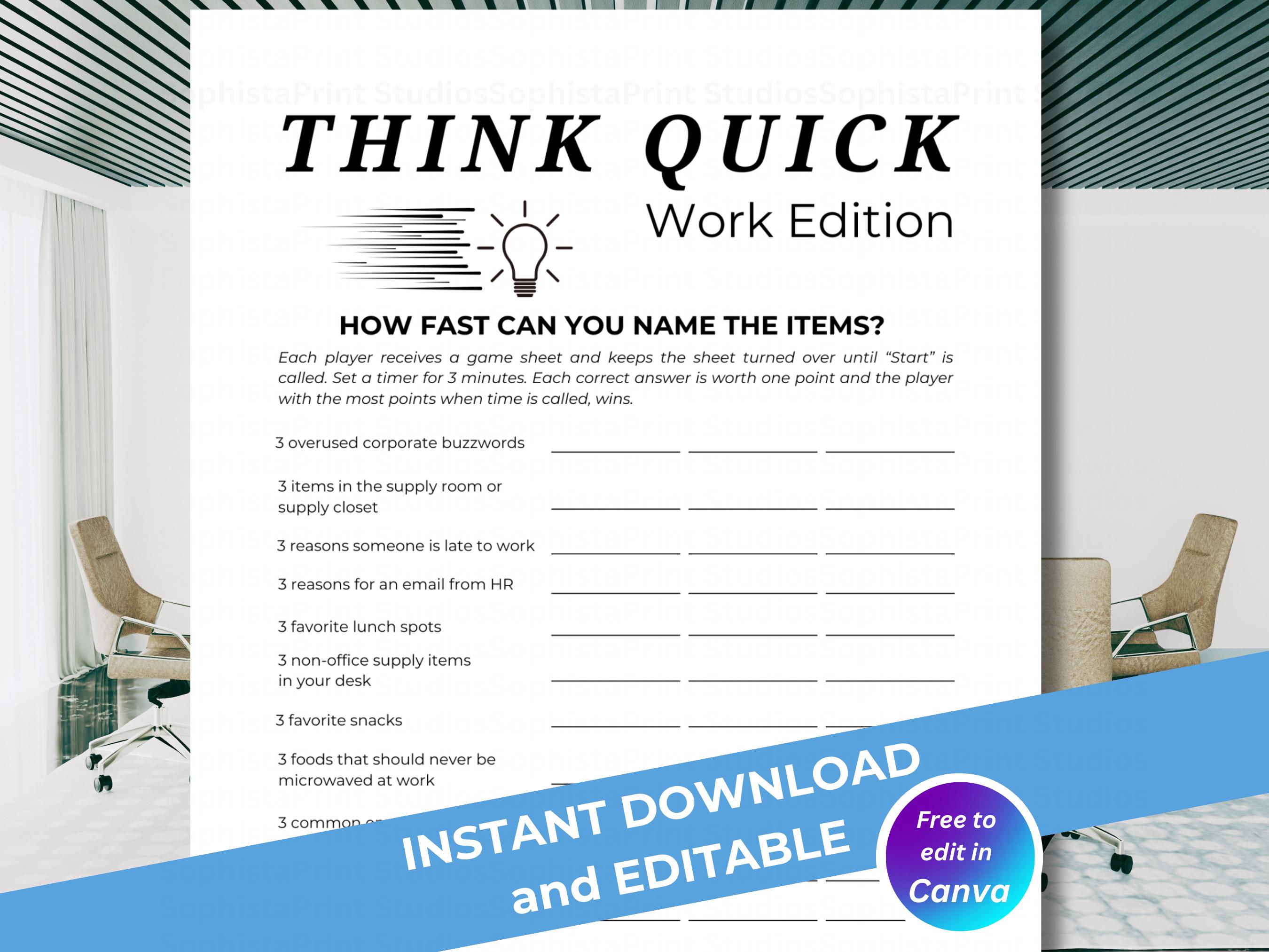 Team Building Game | Staff Meeting Game | Think Quick Work Game ...