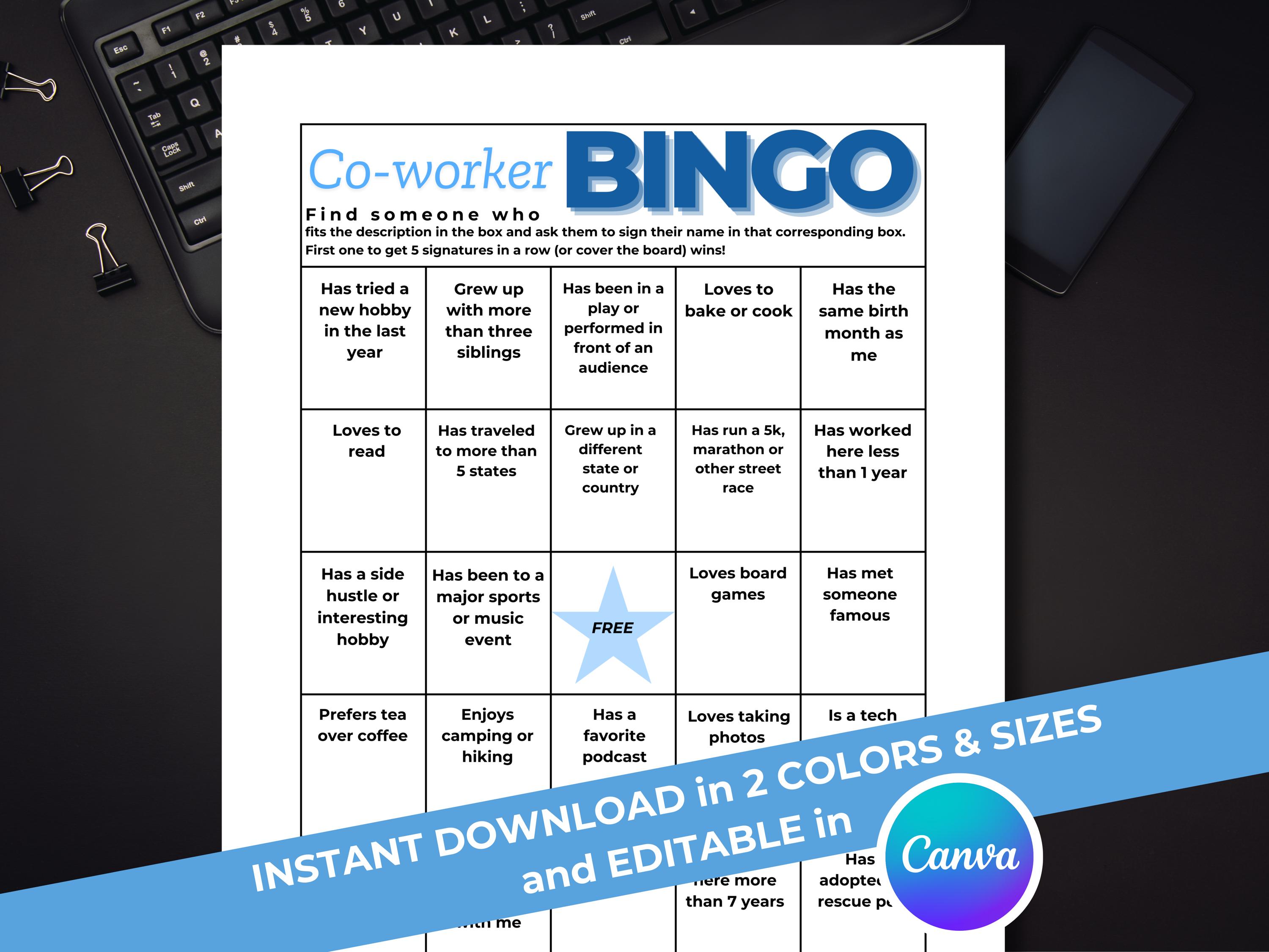 Coworker Bingo | Office IceBreaker | Team Building Game | Editable Employee Bingo | Office Party Game | Work Games | Find Someone Who