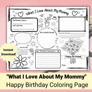 Tarjeta de cumpleaños para mamá, Lo que amo de mi mamá, Regalo de cumpleaños para mamá, Regalo lindo de un niño / Regalo de último minuto