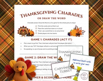 Thanksgiving Charades Spiel, Thanksgiving Zeichenspiel, Thanksgiving Party Spiel, Thanksgiving Eisbrecher, Friendsgiving Eisbrecher Spiel