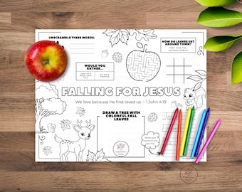 Falling for Jesus Activity Mat, Christian Coloring Page for Children, Bible Story Placemat, Activity Placemat, Bible Lessons Kids Activity