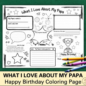 Carte d'anniversaire pour papa, Ce que j'aime chez mon papa, Tout sur papa, Cadeau d'anniversaire de papa, Cadeau bricolage d'un enfant, Coloriage pour papa, Carte d'anniversaire de papa