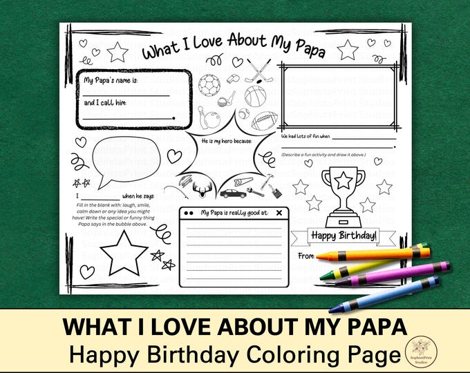 Happy Birthday Papa Printable Coloring Page for Kids Handmade Diy ...