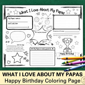 Carte d'anniversaire pour papas, Ce que j'aime chez mes papas, Tout sur les papas, Cadeau d'anniversaire pour papas, DIY cadeau d'un enfant, Coloriage pour les papas, Anniversaire des papas