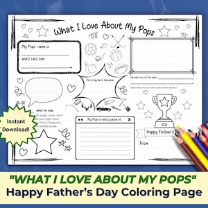 Tarjeta "Lo que me encanta de mi papá" / Tarjeta del Día del Padre para papá / De su nieto / Todo sobre papá / Regalo de último minuto para papá / Imprimible para papá